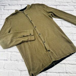 John Varvatos Men's S Joaquin Raw Hem Knit Button Front Shirt Sweater Moss Green